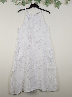 Lungo L’Arno Made in Italy Sz L Linen Halter Lagenlook Minimalist Dress Pockets